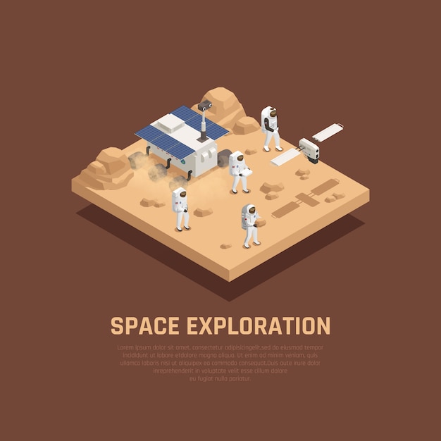 Free Vector space exploration concept with planet sufrace research symbols isometric  illustration