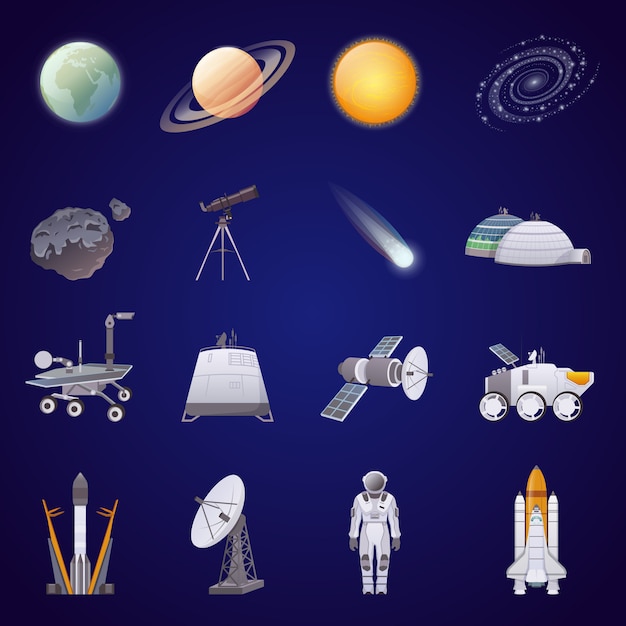 Space Exploration Flat Icons Set  