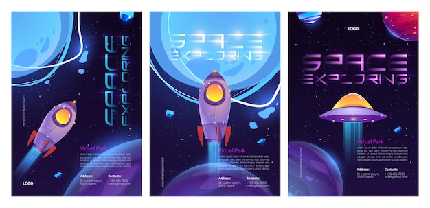 Free Vector space exploring poster template set