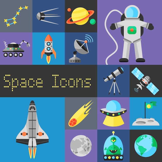 Free Vector space icons flat