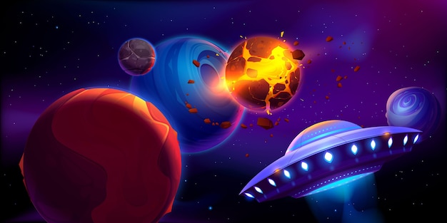 Space illustration with planets and asteroids