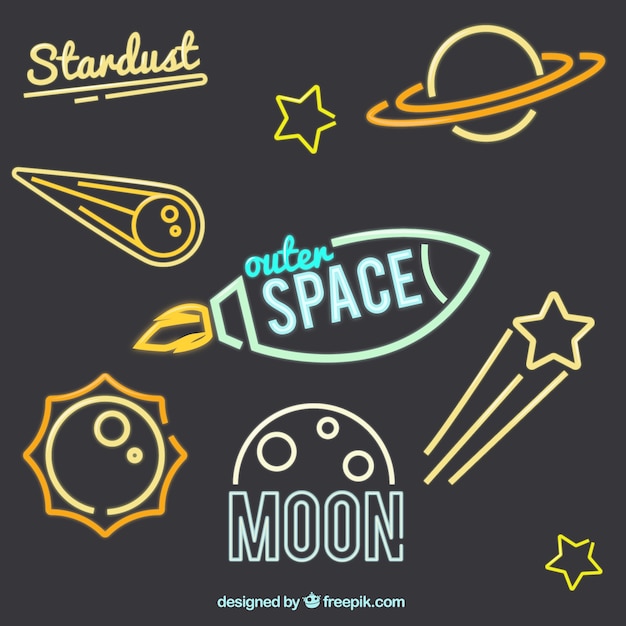 Free Vector space pack of neon signs