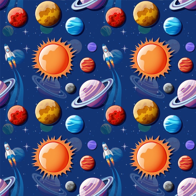 Space planets seamless pattern