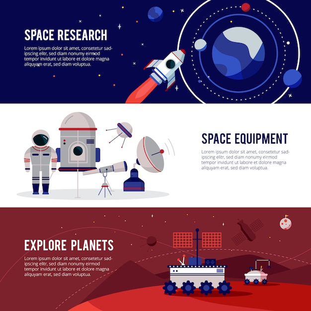 Free Vector space research equipment for planets and stars