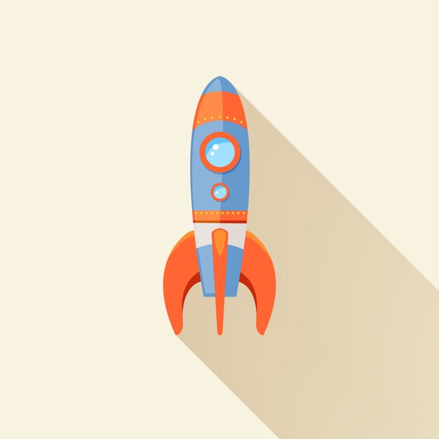 Space rocket ship start cartoon futuristic travel emblem with stars vector illustration