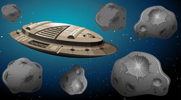 Free Vector space ship in asteroids scene