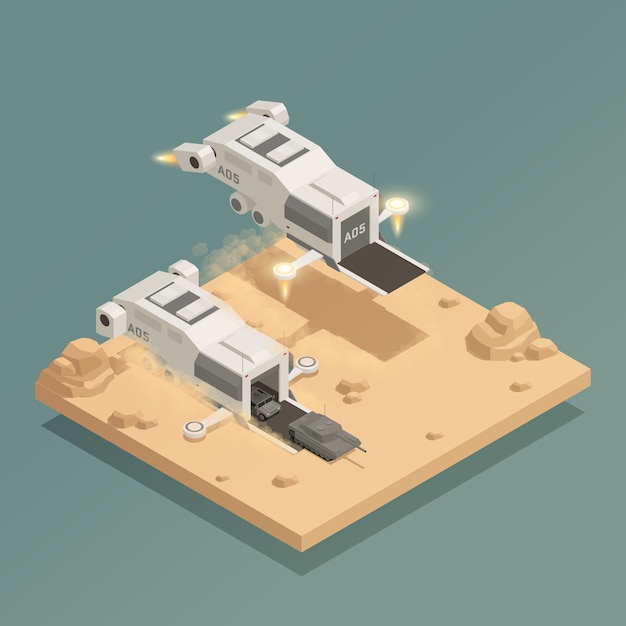 Free Vector space ship isometric composition