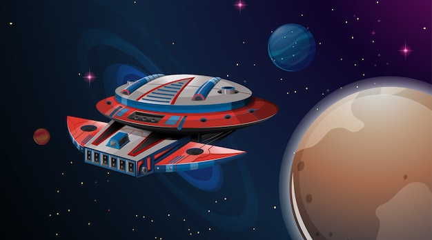 Space ship planet scene