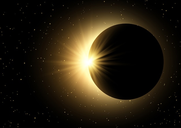 Free Vector space sky background with solar eclipse 