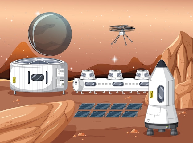 Free Vector space station on planet landscape