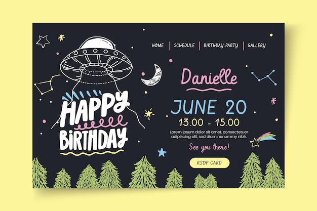 Space theme birthday landing page template