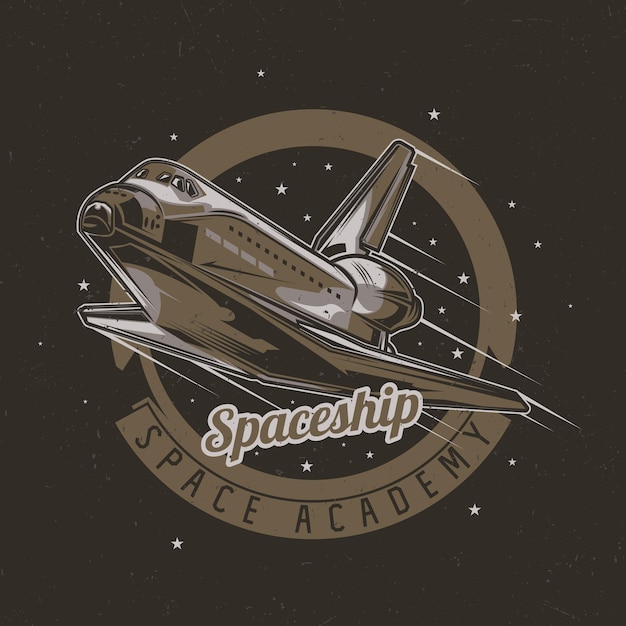 Free vector space theme t-shirt design with illustration of spaceship