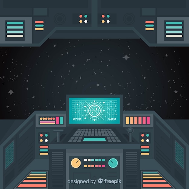 Spaceship interior background with flat design