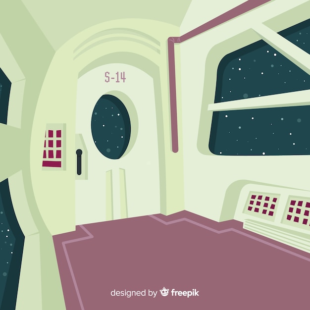 Free Vector spaceship interior background with flat design