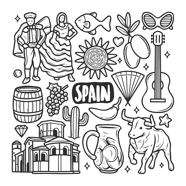 Free Vector spain icons hand drawn doodle coloring