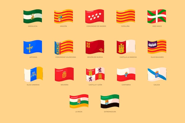 Free vector spanish regions flag collection illustration