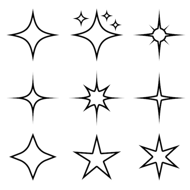 Sparkle Stars Set Outline Style