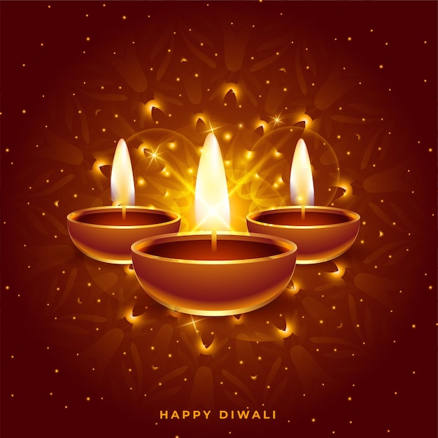 Free Vector sparkling diwali diya oil lamps festival background