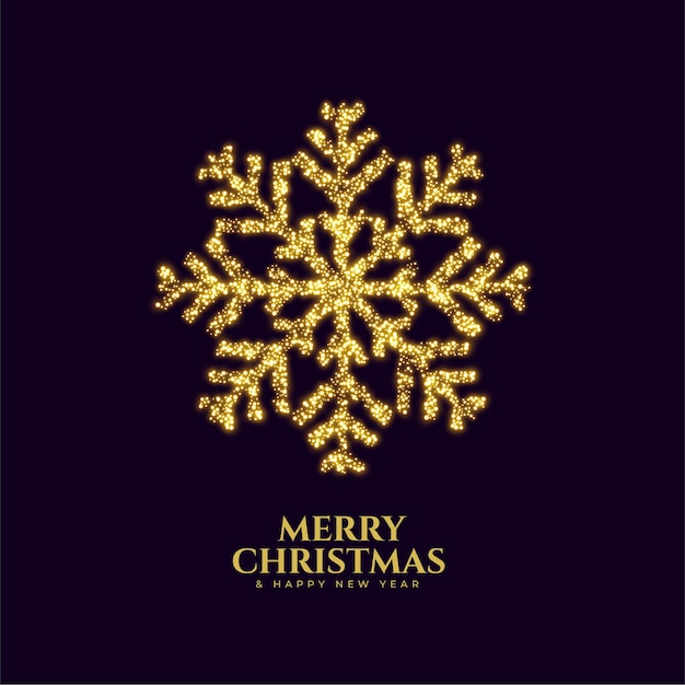 Sparkling golden snowflake merry christmas greeting card