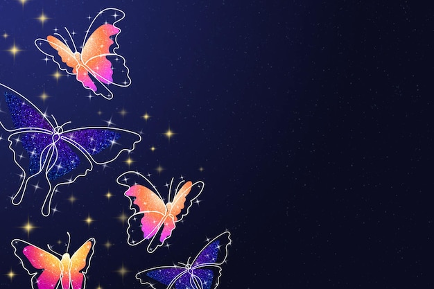 Free Vector sparkly butterfly background, aesthetic violet border, vector animal illustration