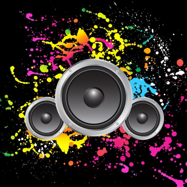 Speakers on colourful grunge background