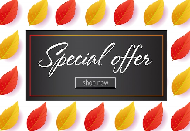 Free vector special offer lettering with leaves pattern. autumn offer or sale advertising