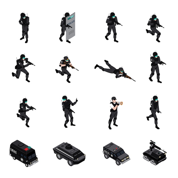 Special Weapons Unit Isometric Icons Collection 