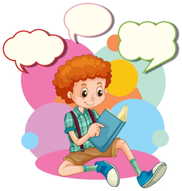 Speech bubble template with boy reading book