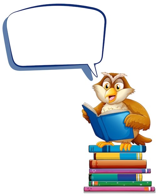 Free vector speech bubble template with owl reading books