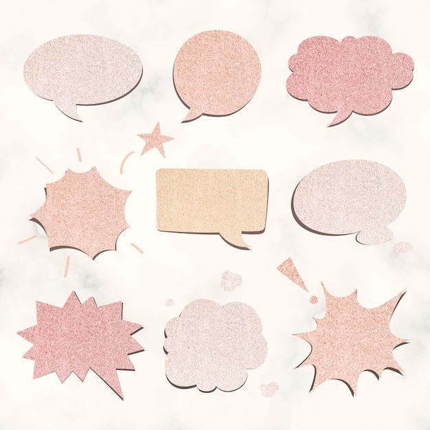 Free Vector speech bubble vector in glitter texture style set