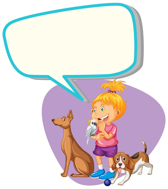 Speech bubble with girl and pets