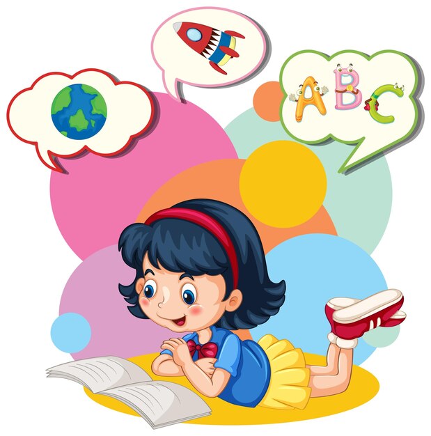 Speech bubble with girl reading book