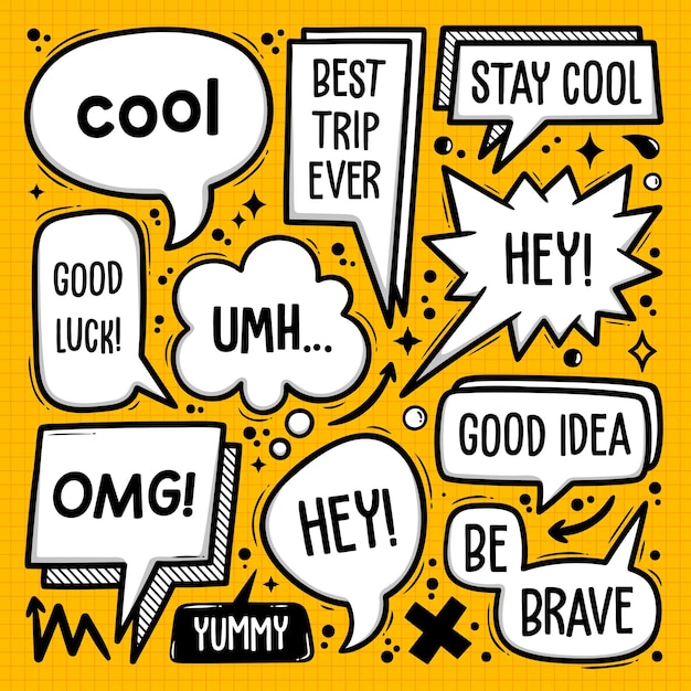 Speech Bubbles Doodle Hand Drawn Vector Collection