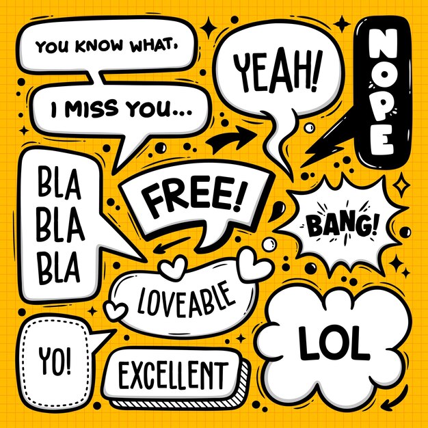 Speech Bubbles Doodle Hand Drawn Vector Collection