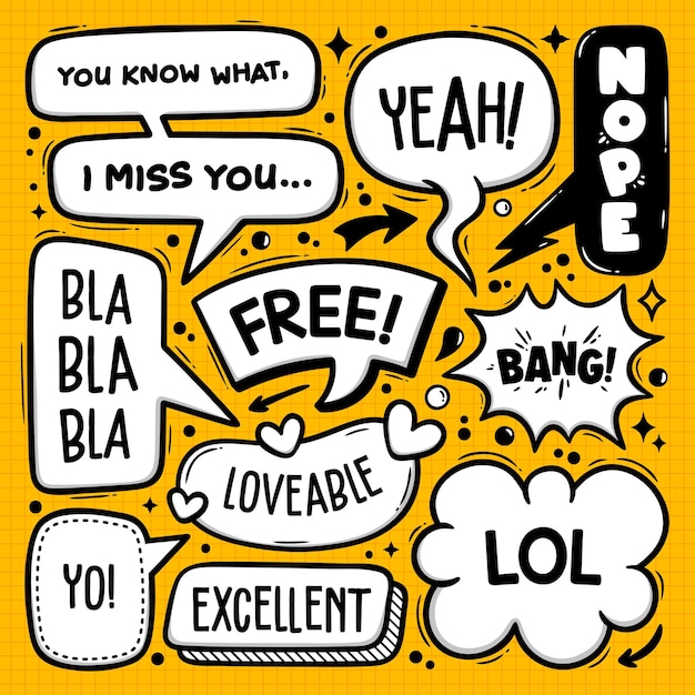 Speech Bubbles Doodle Hand Drawn Vector Collection