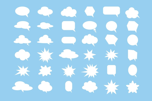 Speech bubbles set White speech clouds on blue background