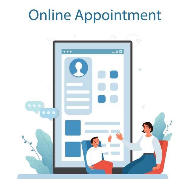 Speech therapist online service or platform Didactic correction and treatment Medical treatment and recovery Online appointment Vector flat illustration