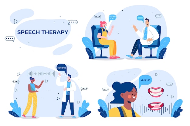 Free Vector speech therapy scenes collection in flat style