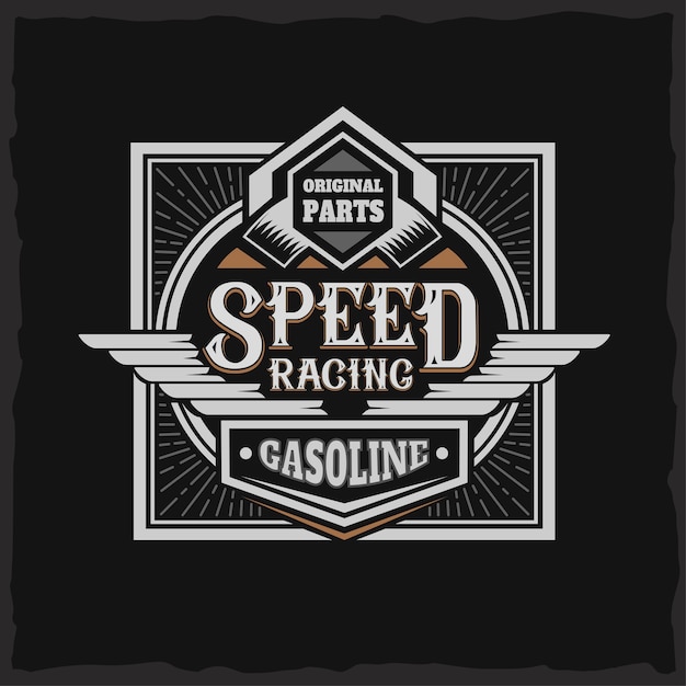 speed racing label with lettering composition on dark