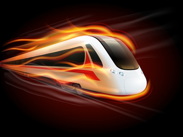 Speed Train Fire Black Background Design 