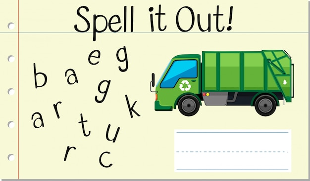 Spell english word garbage truck