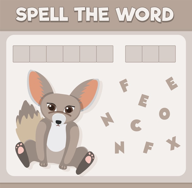 Free Vector spell word game with word fennec fox