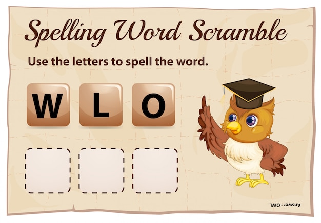 Free Vector spelling scramble game template for owl