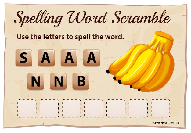 Free Vector spelling word scramble game template with banana