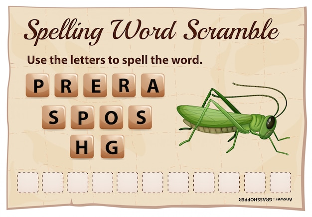 Spelling word scramble game with word grasshopper