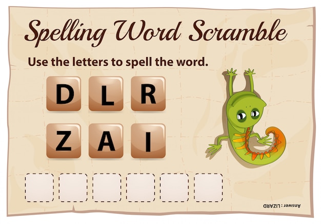 Spelling word scramble game with word lizard