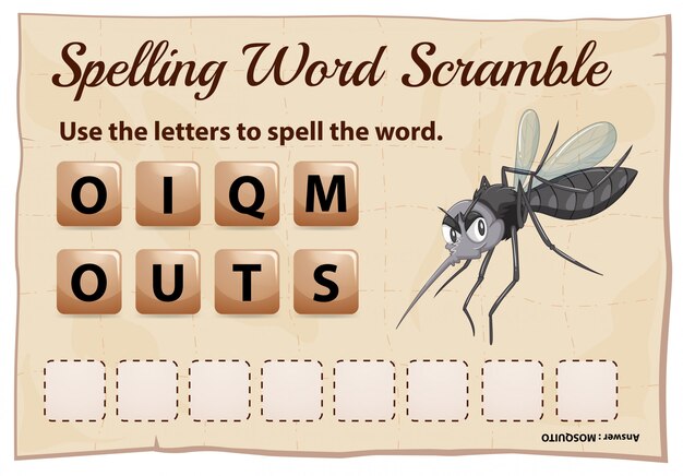 Spelling word scramble game with word mosquito