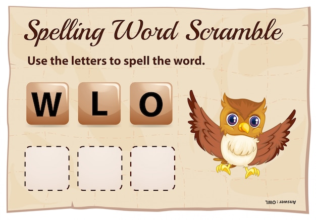 Free Vector spelling word scramble game with word owl