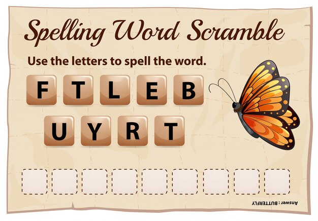 Spelling word scramble game for word butterfly