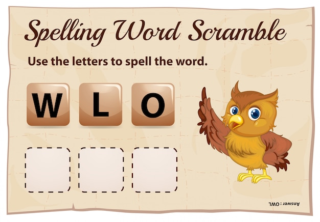 Free Vector spelling word scramble template with cute owl